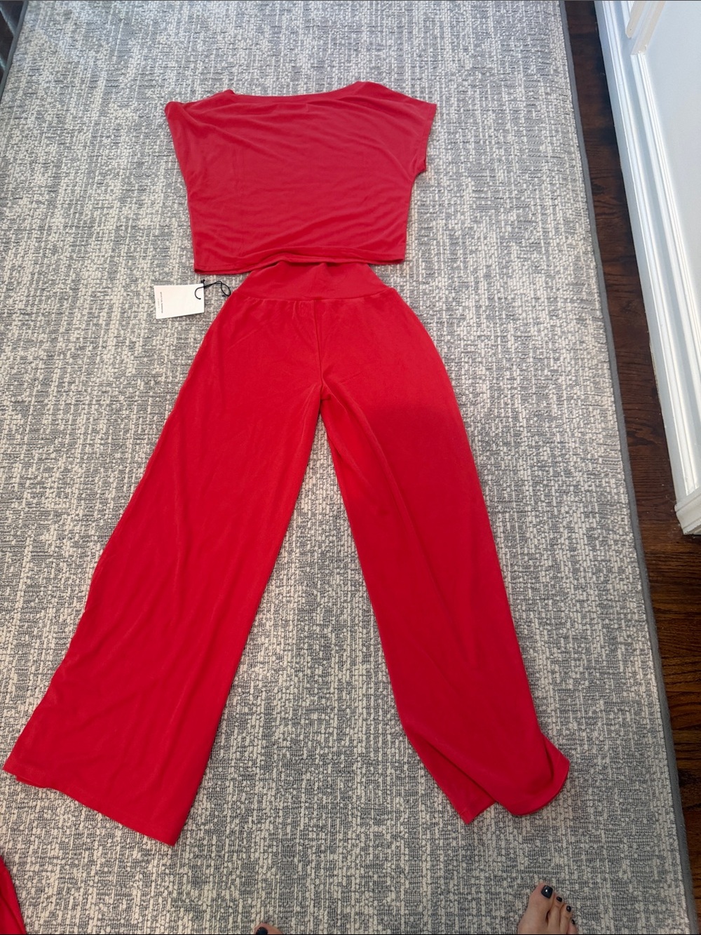 Spiritual Gangster Red Wide-Leg High-Waist Lounge Set - Picture 7 of 7